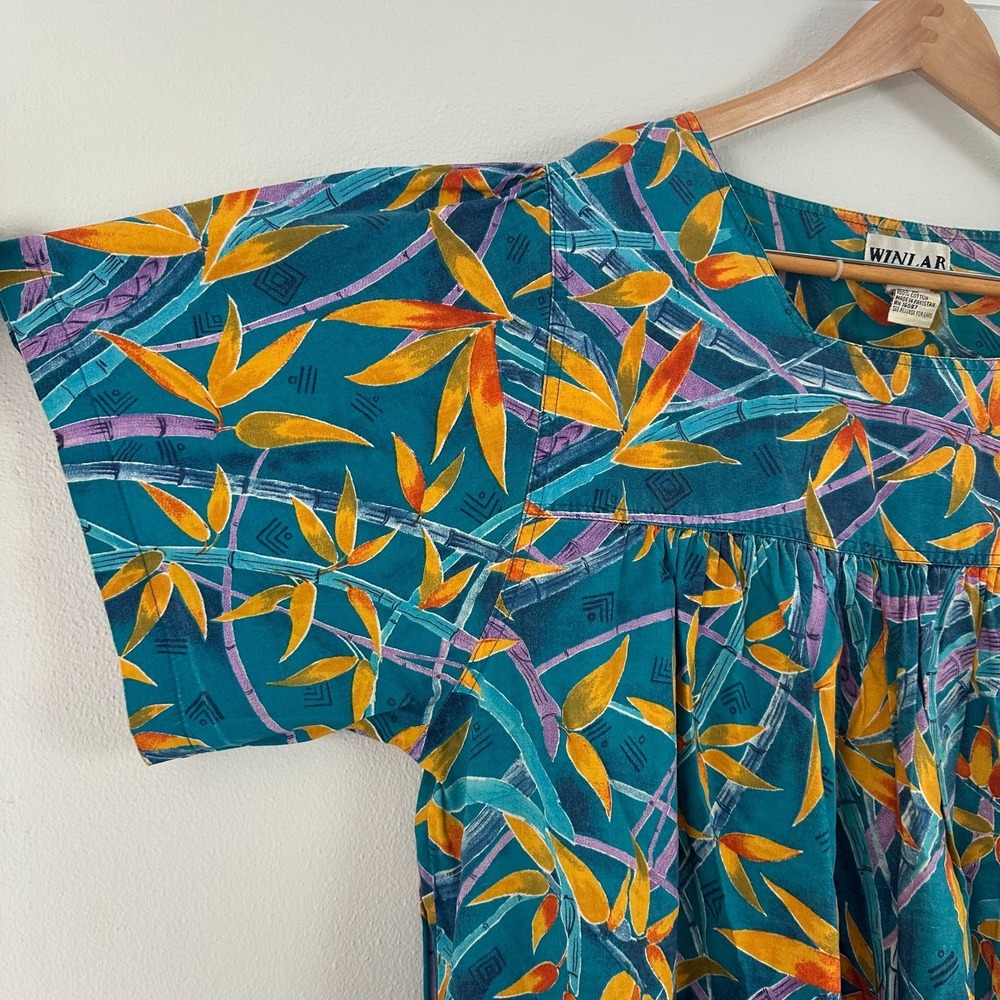 Vintage WINLAR Floral Kaftan Dress 3X Bird of paradise resort colorful MuuMuu - Picture 2 of 15